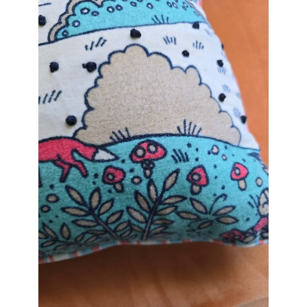New Winter Landscape Beaded Throw Pillow Snowman Fox Mountain Scene Square Decor